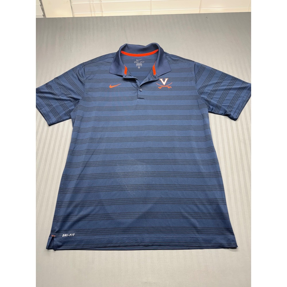 Nike Virginia Cavaliers Polo Shirt Mens XL Navy Blue Striped Dri-FIT Golf Tee